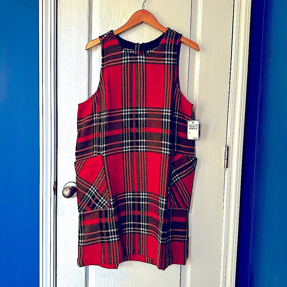 BNWT! Orange and black plaid mini dress/jumper, XL.